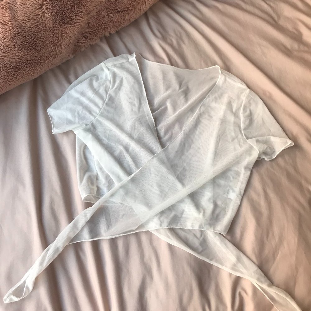 Sheer White Cross/Wrap Crop Top